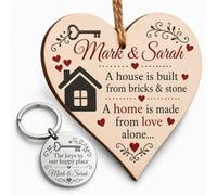 New Home Gift, Handmade Wooden Hanging Heart Plaque & Keyring, Housewarming | Printed with their name, Matching keyring, Ideal for friends or family, Wall decor keepsake