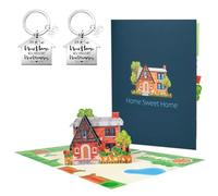 New Home Gifts, 3D New House Pop Up Card with 2Pcs New House Keyring, Good Luck in Your New Home Card Keychain, House Warming Cards & Keyring, Housewarming Gifts for Couples Neighbor Friends Family