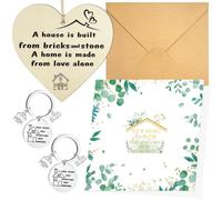 New Home Gifts,House Warming Card with Envelope, Keyrings, Wooden Heart Plaque, Housewarming Gifts for Friends Couples, Neighbor,New Home Card Set for Moving House Message