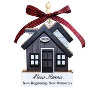 New Home Gifts, House Warming Gifts, First Christmas Ornament 2026, Wooden House Shaped Tag with Buffalo Plaid Bow, New Beginning New Memories Housewarming Gift (Black Luxury)