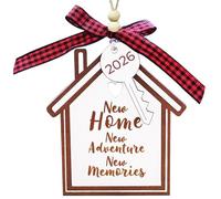 New Home Gifts, House Warming Gifts, First Christmas Ornament 2026, Wooden House Shaped Tag with Key, New Beginning New Memories Housewarming Gift (Wooden Country)