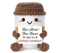 New Home Gifts Knitted Espresso Cup - “Time to Espresso Yourself!” Housewarming Gift Handmade Crochet Coffee Decoration for Couples, Friends, Colleagues - Unique New House Presents for Coffee Lovers