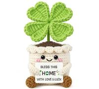 New Home Gifts Knitted Four Leaf Clover - “Bless This Home with Love & Luck” Handmade Crochet Lucky Gift for Housewarming, New House Presents, Housewarming Gifts for Couples, Friends, Family