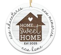 New Home Gifts, Round Ceramic House Warming Gifts with Packaging Box, New House Gift Ideas for Decor, New Home Hanging Ornaments for Friends Neighbourhood Couple Family