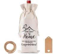 New Home Gifts Wine Bag - Funny Housewarming Wine Bottle Bag With Label for New House Gift Ideas, Reusable Jute Drawstring Wine Gift Bag for New Homeowner Men Women Couples Friend Family Neighbors