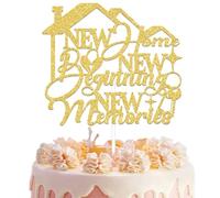 New Home New Beginning New Memories Cake Topper, Housewarming Party Decorations, New House Welcome Home Party Decoration, Our First Home Housewarming Party for Family and Friends Gold Glitter