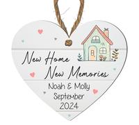 New Home, New Memories Personalised Heart Plaque - Customise with Names and Date - Perfect for Housewarming Gifts or Home Décor (Mint House, Mdf Wood Indoor Use Only)