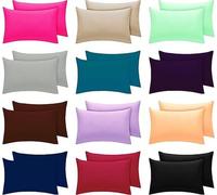 New Housewife Pillowcases 2 Pack 180 Thread Count, Soft Poly Cotton Pillow Cases/Cover Pair Plain Dye Percale Bedding UK Size 50cm x 75cm, Plum