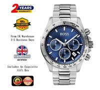 Hugo Boss HB1513755 Hero Sport Lux Mens Silver Stainless Chrono Watch + Gift Bag