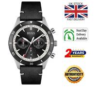 NEW HUGO BOSS 1513864 SANTIAGO DUAL ZONE WATCH BLACK DIAL, SILVER CASE -WARRANTY