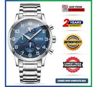 New HUGO BOSS Aeroliner HB1513183 Chronograph Blue Dial Silver Strap Mens Watch