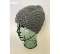 New Hugo Boss ‘Afox_R’ Logo Grey Wool-Rich Classic Cuffed Beanie