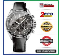 New HUGO BOSS HB1513085 Driver Black Leather Stainless Chrono Mens Watch 44mm