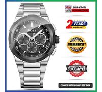 New HUGO BOSS Supernova HB1513359 Silver Strap Chrono Black Dial Mens Watch 45mm