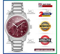 New HUGO BOSS Trace HB1514004 Chronograph Silver Strap Red Dial Mens Watch 44mm