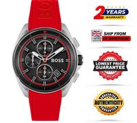 NEW HUGO BOSS VOLANE RED SILICONE SILVER WATCH - 2 Y WARRANTY