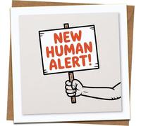 New Human Alert! Funny New Baby Card - 145mm x 145mm Square Greeting Card, Blank Inside, Gender Neutral Baby Shower/New Parents Congratulations, Kraft Envelope Included