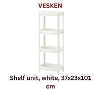 New IKEA VESKEN Shelf Unit White 37x23x101 cm Slim Practical & Space Saving