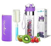 NEW Improved AquaFrut Bottom Loading Fruit Infuser Water Bottle Complete Bundle Includes Bottle Brush, Insulating Sleeve & Infusion Recipe eBook. Leak Proof Sweat Proof BPA-Free (Purple)