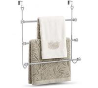 NEW IMPROVED NO SCRATCH DESIGN Over Door Towel Rail Bathroom 3 Tier Chrome Towel Rack Hanger Holder Storage Organiser (Chrome With Diamante Ends