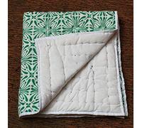 New Indian Baby Quilt Hand Block Printed Light Weight Coverlet with 100% Cotton Filled Throw Hand Stitching Green Ombre Soft Babies Quilts
