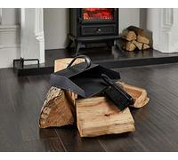 New INGLENOOK Black Hooded Heavy Duty Bannister Dustpan and Brush Steel DUST PAN, Stiff Brush