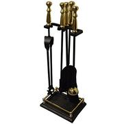 New Inglenook Deluxe Black and Brass Fireplace Companion Set Fire Tools Including Coal Shovel, Brush, Poker, Tongs