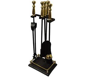 New Inglenook Deluxe Black and Brass Fireplace Companion Set Fire Tools Including Coal Shovel, Brush, Poker, Tongs