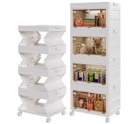 NEW Integrated Storage Boxes with Lid 40L*4 Tier One-Piece Design Plastic Storage Boxes, Flip-Door Foldable Stackable Bins with Wheels, Stackable Drawers Containers for Home Office Organisation