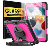 New iPad 9th Generation Case 2021 10.2 Inch with Tempered Glass Screen Protector & Pencil Holder | Rugged Protective Kids iPad 7th/8th/9th Gen Cover 2020 2019 w/Stand Hand Shoulder Strap |Rosered