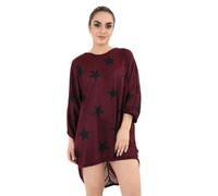 New Italian Women’s Star Print Batwing Top Ladies Batwing High Low Hem Lagenlook Fine Knitted Baggy Tunic Top Dress, Women's Hi Lo Batwing Top UK Size (UK, Numeric, 20, 22, Regular, Regular, wine)