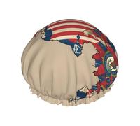 New Jersey Flag Map01 Print Soft Lined Shower Cap, Double Layer Washable Wide Elastic Band Hair Shower Cap For Bath
