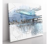 New Jersey Skyline in Abstract Modern Canvas Wall Art Print Ready to Hang, Framed Picture for Living Room Bedroom Home Office Décor, 50x50 cm (20x20 Inch)