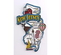World By Shotglass New Jersey State Map and Landmarks Collage Fridge Souvenir Collectible Magnet FMC
