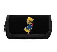 New Jersey State Map Flag Cute Double Pencil Case Large Capacity Portable Pen Pouch with Zippered