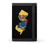 New Jersey State Map Flag Trifold Wallet for Men Classic Lightweight Credit Card Holder Tri Fold Purse with Zippered