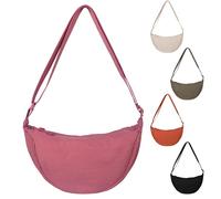 New Jiusely Crescent Hobo Cross Body Bag Pink Nylon Dumpling Bag Nylon Crescent Bags Women Nylon Shoulder Bag with Zipper Portable Crescent Purse with Adjustable Strap for Women Daily Use Shopping Work…