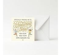 New Job Card for Colleague - Pastures New Congratulations Greeting Cards, Anti-Bend 14.5x14.5cm Square Thick Cardstock with Envelope, Farewell Leaving Gifts for Coworker Friend Men Women