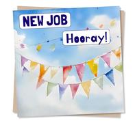 New Job Celebration Card For Friend Or Loved One - Hooray, Celebrations, Bunting, Colourful - For Bestie, Colleague, Relative, Partner, Girlfriend, Boyfriend, Wife, Husband