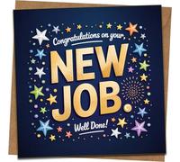 New Job Congratulations Card - Well Done Stars Design, 145mm x 145mm Square Greeting Card with Kraft Envelope, Congrats for Colleague Friend Him Her, Office Leaving Work Celebration