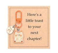 New Job Gifts, Unique Simulation Puppy Bread Keychain with "Next Chapter" Greeting Card, Novelty Congratulations Gift for Fresh Start, Perfect New Beginnings Gifts for Women Friends Colleagues Teacher