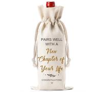New Job Gifts Wine Bag - New Beginning Pairs Well with A New Chapter of Your Life Wine Gift Bag, Reusable Drawstrings Wine Bags Leaving Retirement Gift for Women Men Colleague Boss Friends Coworker