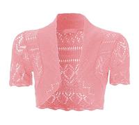 NEW KIDS GIRLS Bolero Crochet Knitted Cardigan Shrugs Top 7-13 Years (11-12, Baby Pink)