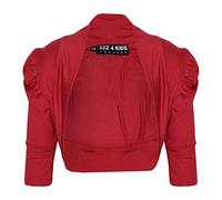 New Kids Girls Ruched Sleeve Stylish Shrug Bolero Cropped Cardigan 2 3 4 5 6 7 8 9 10 11 12 13 Years Red
