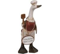 New Kitchen Duck Ornament - I Kiss Better Than I Cook Slogan - 27.9cm Polyresin Figurine with Bright Apron - Fun Country Farmhouse Kitchen Decoration N-46