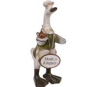 New Kitchen Duck Ornament - Mum's Kitchen Slogan - 27.9cm Polyresin Figurine with Colourful Apron - Cute Country Farmhouse Kitchen Decoration N-45