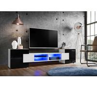 NEW komodee RTV Cabinet Merano Lowboard Black White Wood Effect LED Lighting