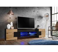 NEW komodee RTV Cabinet Merano Lowboard Black White Wood Effect LED Lighting