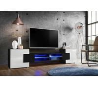 NEW komodee RTV Cabinet Merano Lowboard Black White Wood Effect LED Lighting
