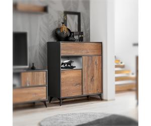 NEW komodee Sideboard Orvieto, Living Room Oak Anthracite 3 Doors LED Lighting